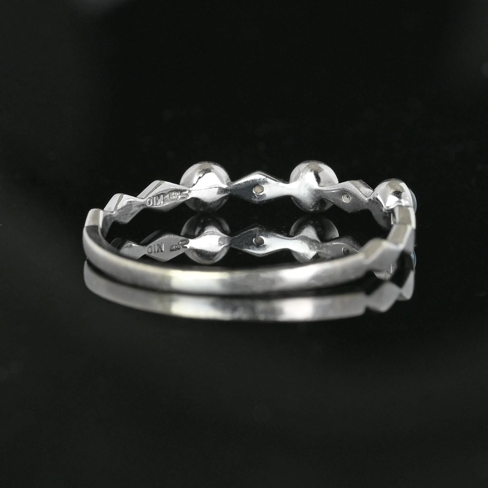 Vintage 10K White Gold Diamond Aquamarine Ring Band