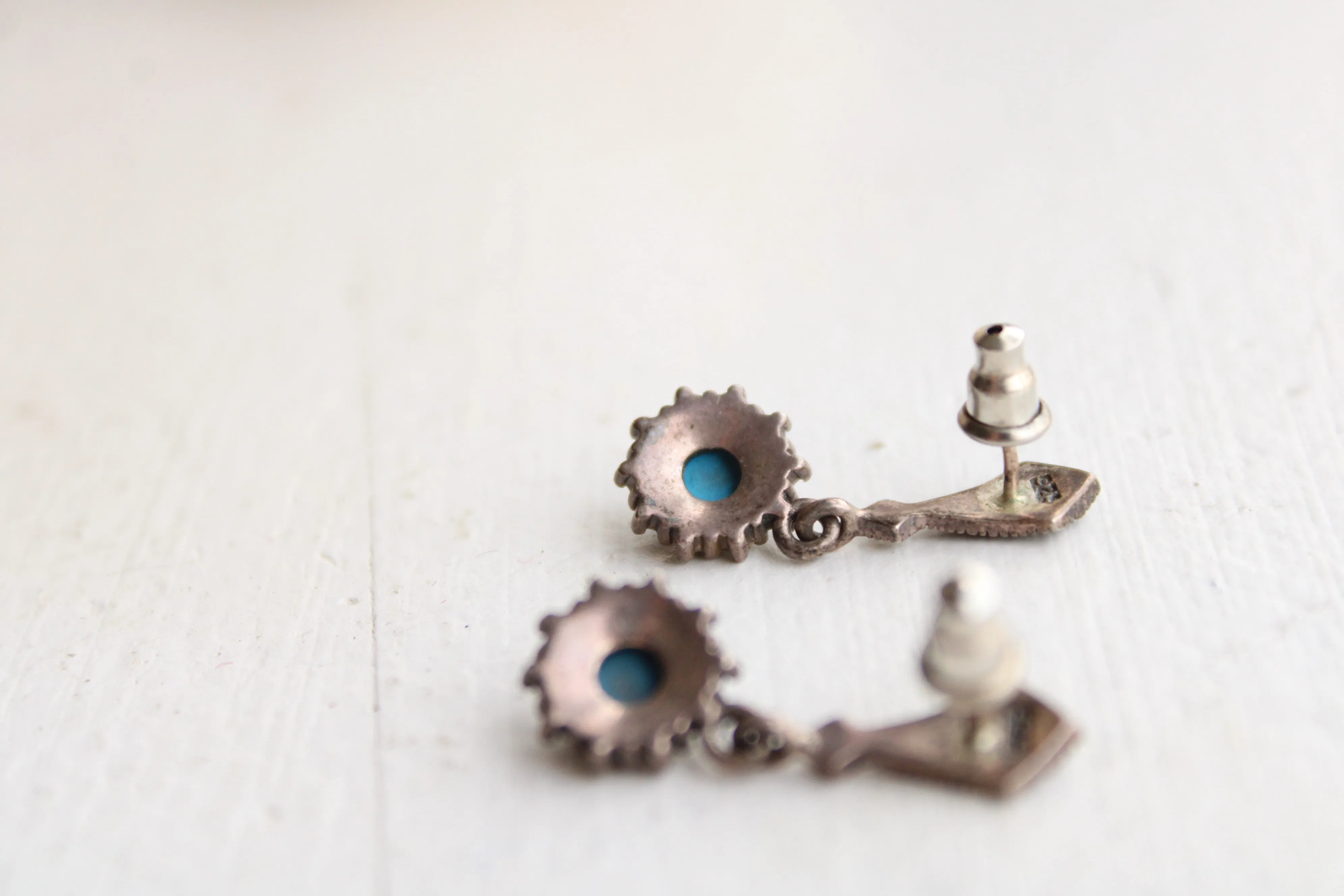 Vintage 1980s 1990s Sterling Silver Turquoise Earrings
