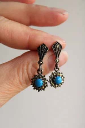 Vintage 1980s 1990s Sterling Silver Turquoise Earrings