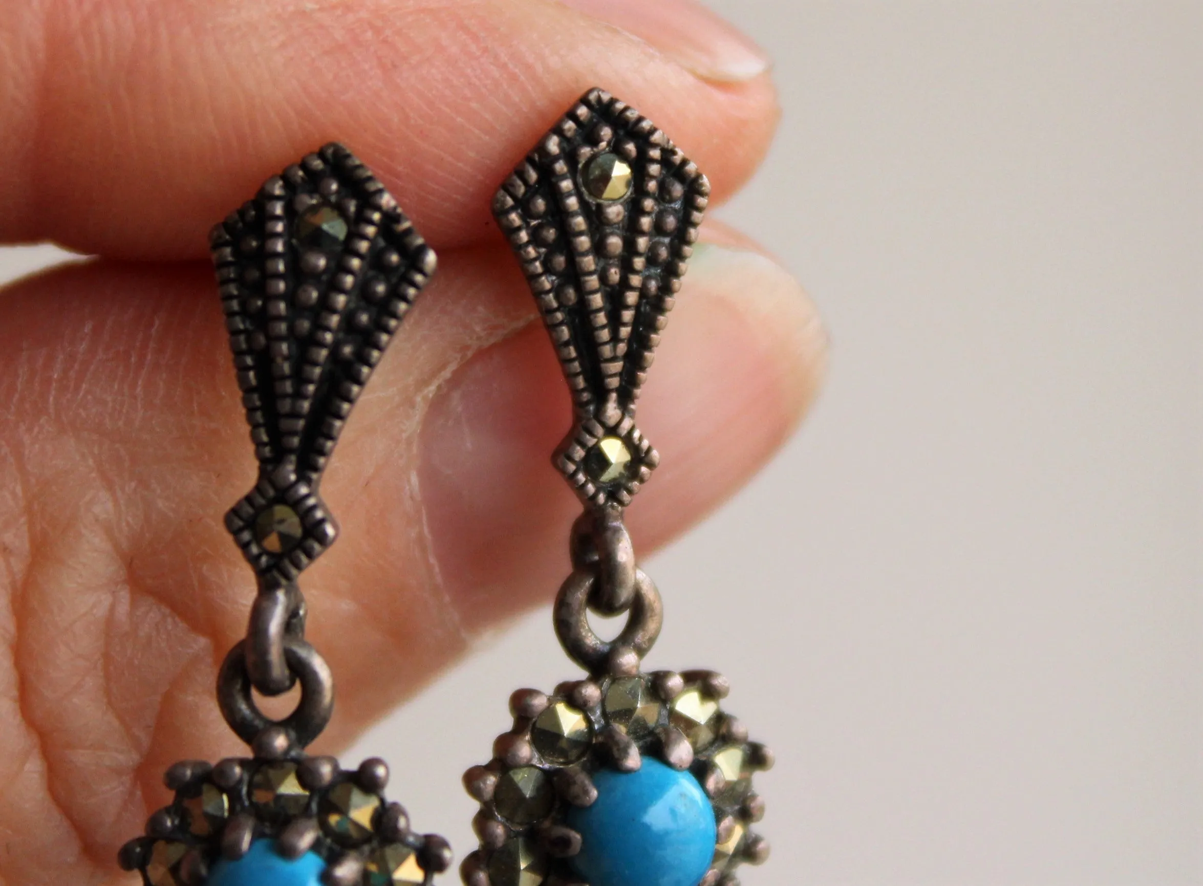 Vintage 1980s 1990s Sterling Silver Turquoise Earrings