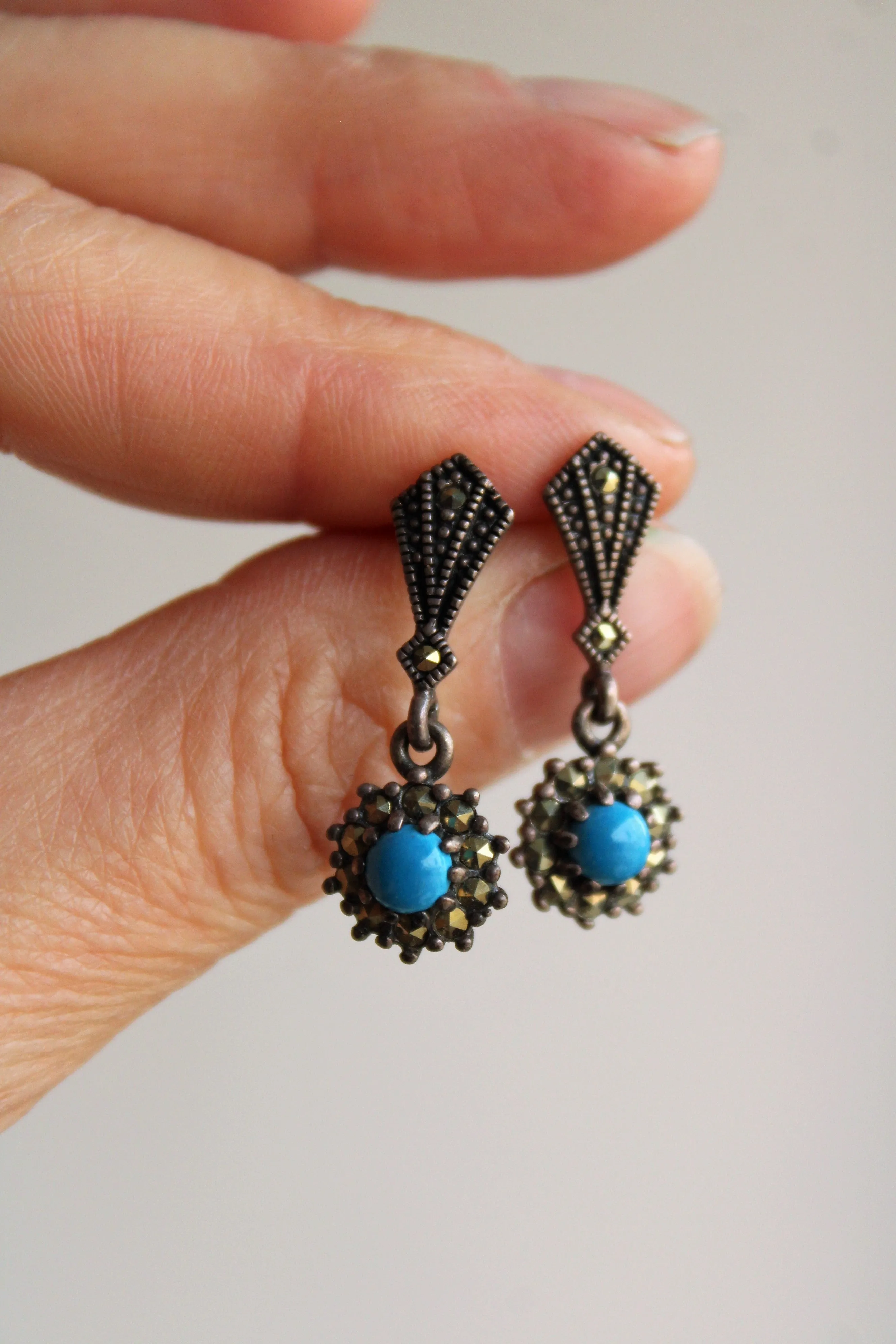Vintage 1980s 1990s Sterling Silver Turquoise Earrings