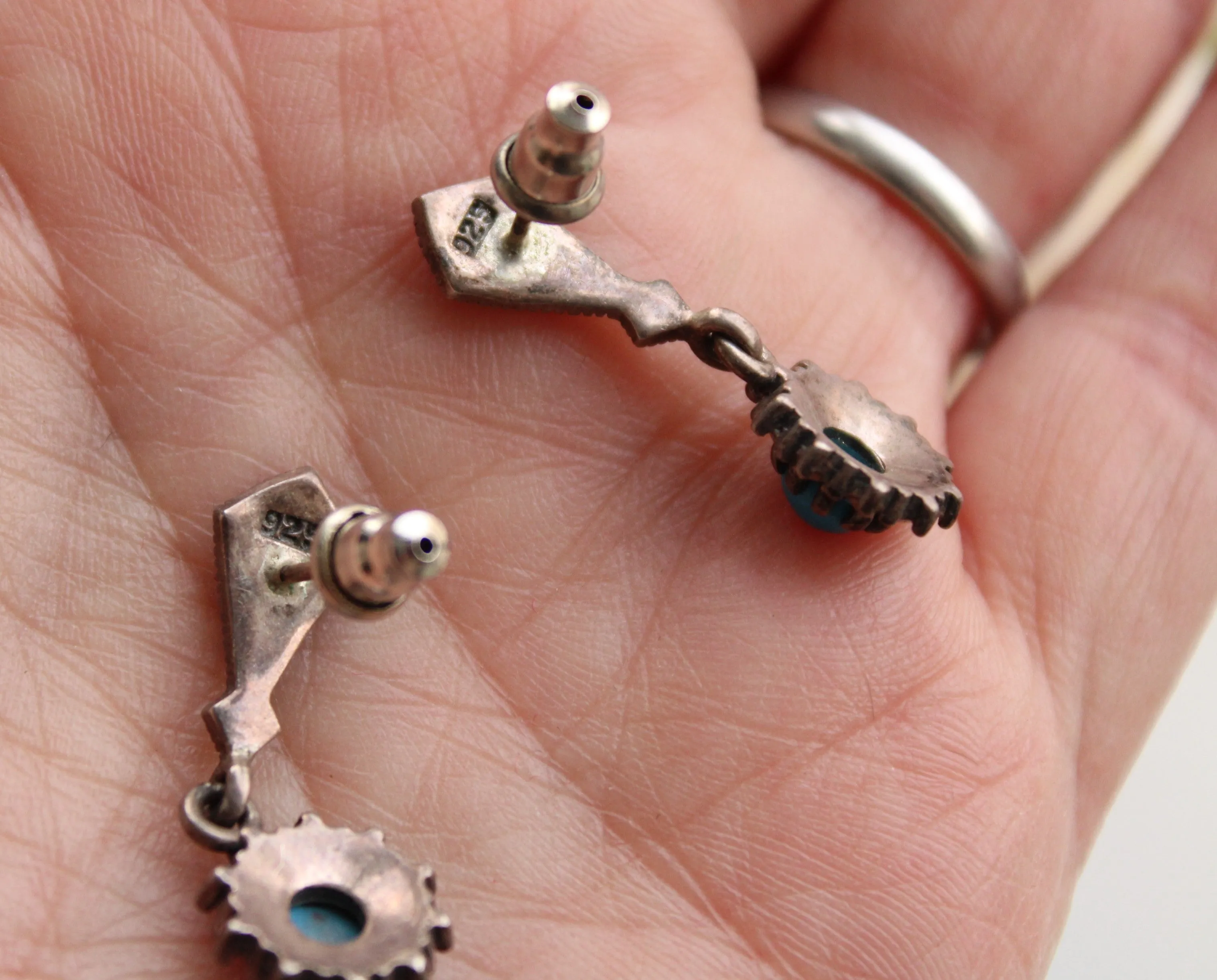 Vintage 1980s 1990s Sterling Silver Turquoise Earrings