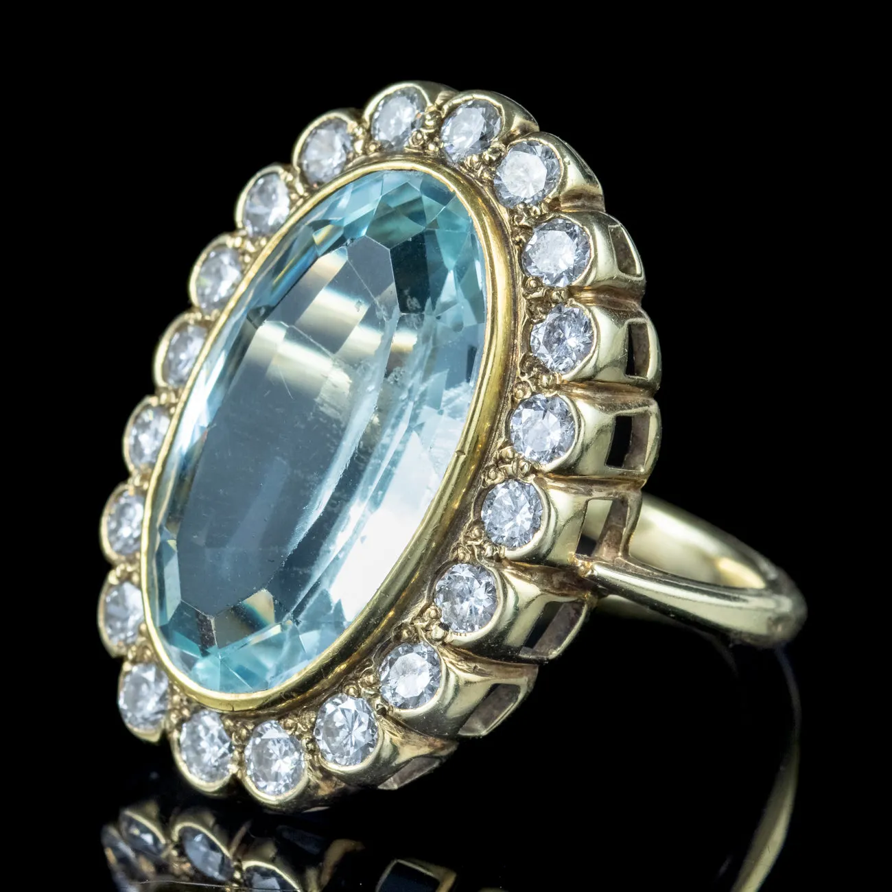 Vintage Aquamarine Diamond Cocktail Ring 10ct Aqua