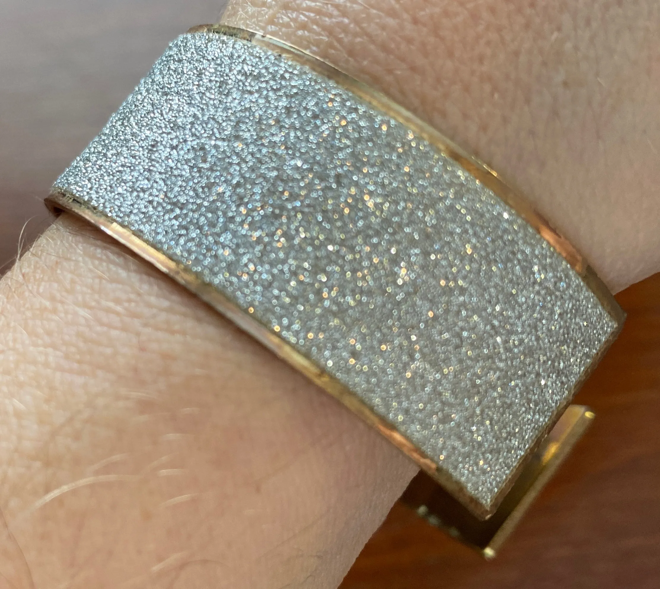 Vintage Brass Silver Glitter Cuff Bracelet