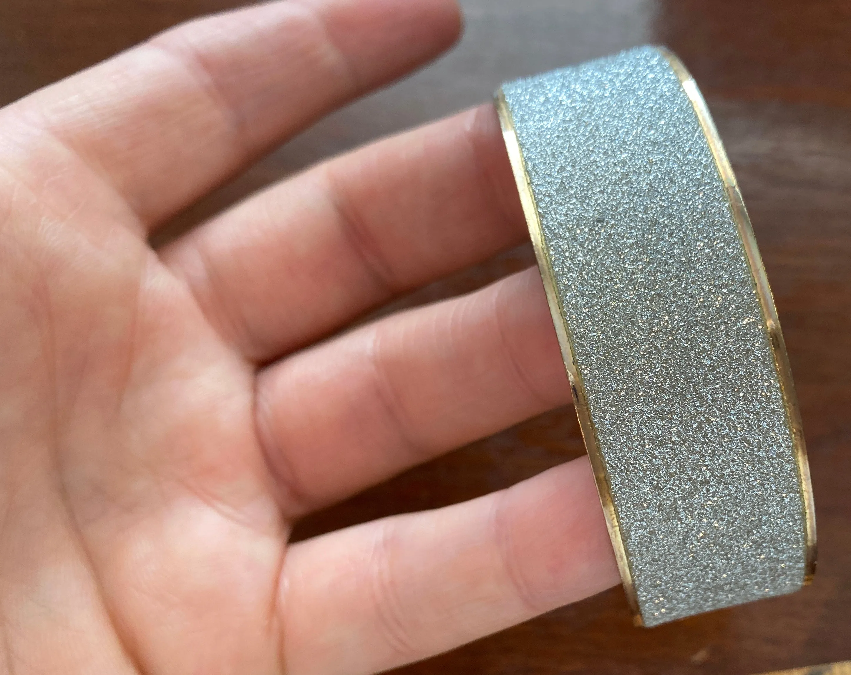 Vintage Brass Silver Glitter Cuff Bracelet