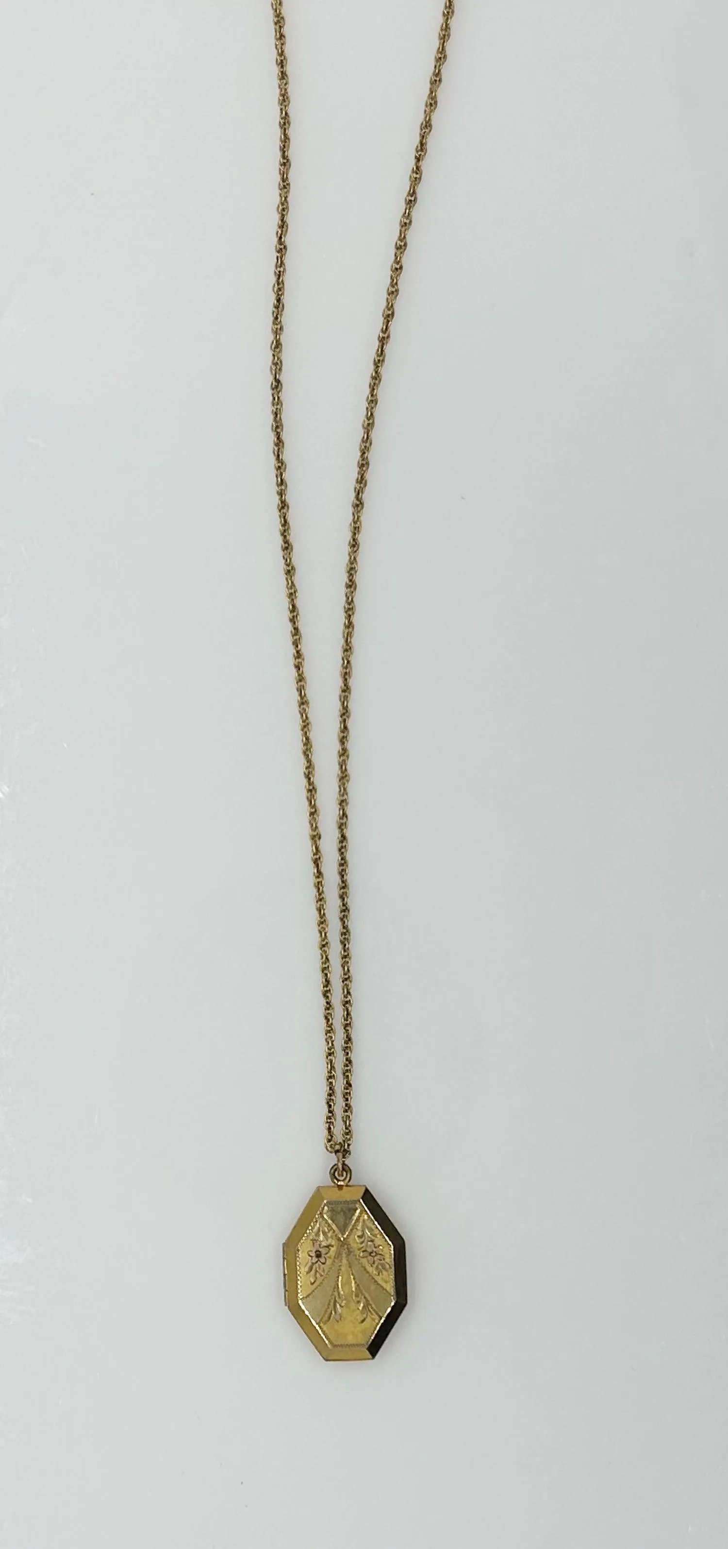 Vintage Geometric Gold Filled Art Deco Locket with Chain