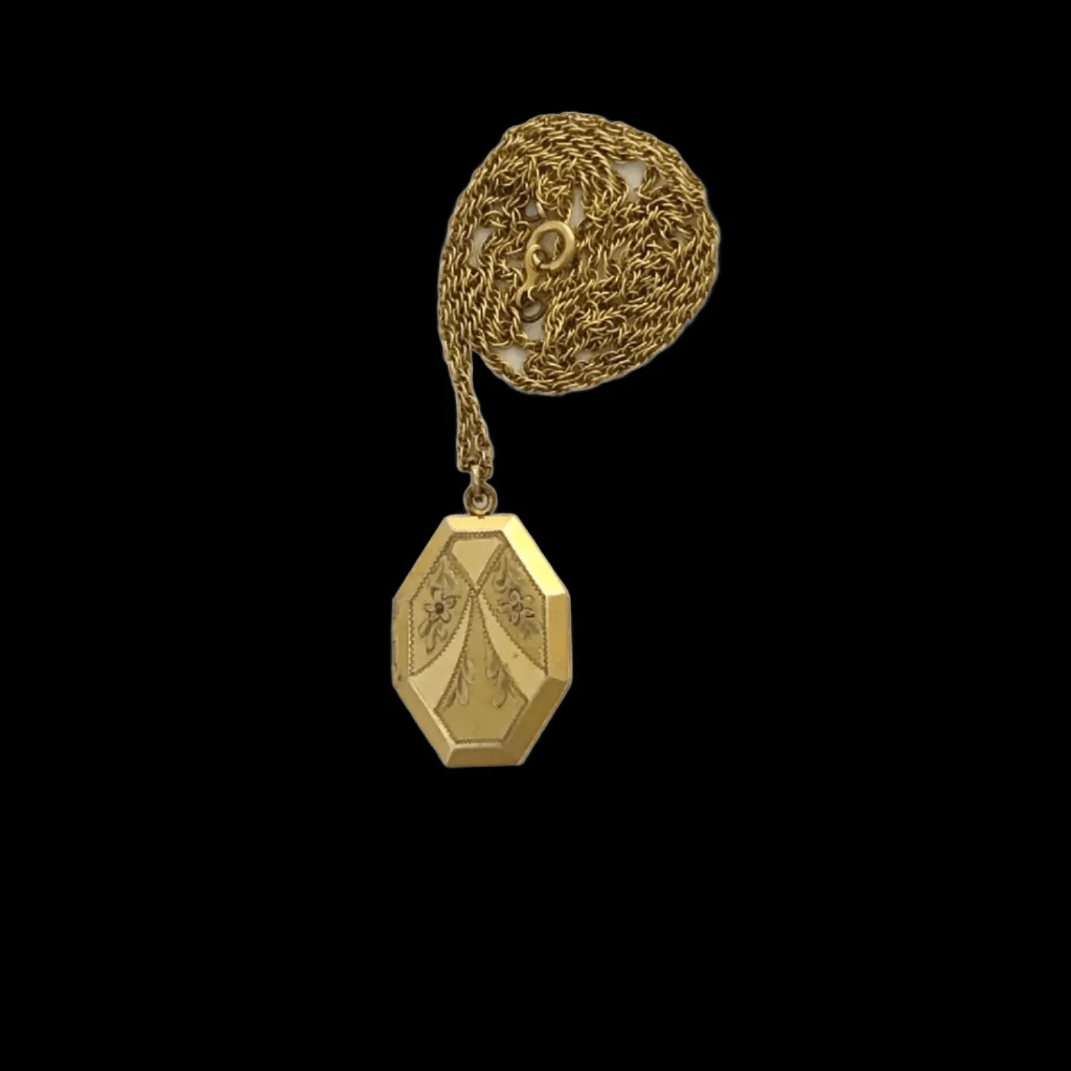 Vintage Geometric Gold Filled Art Deco Locket with Chain