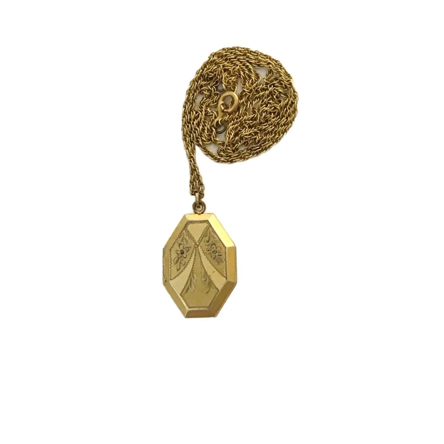 Vintage Geometric Gold Filled Art Deco Locket with Chain