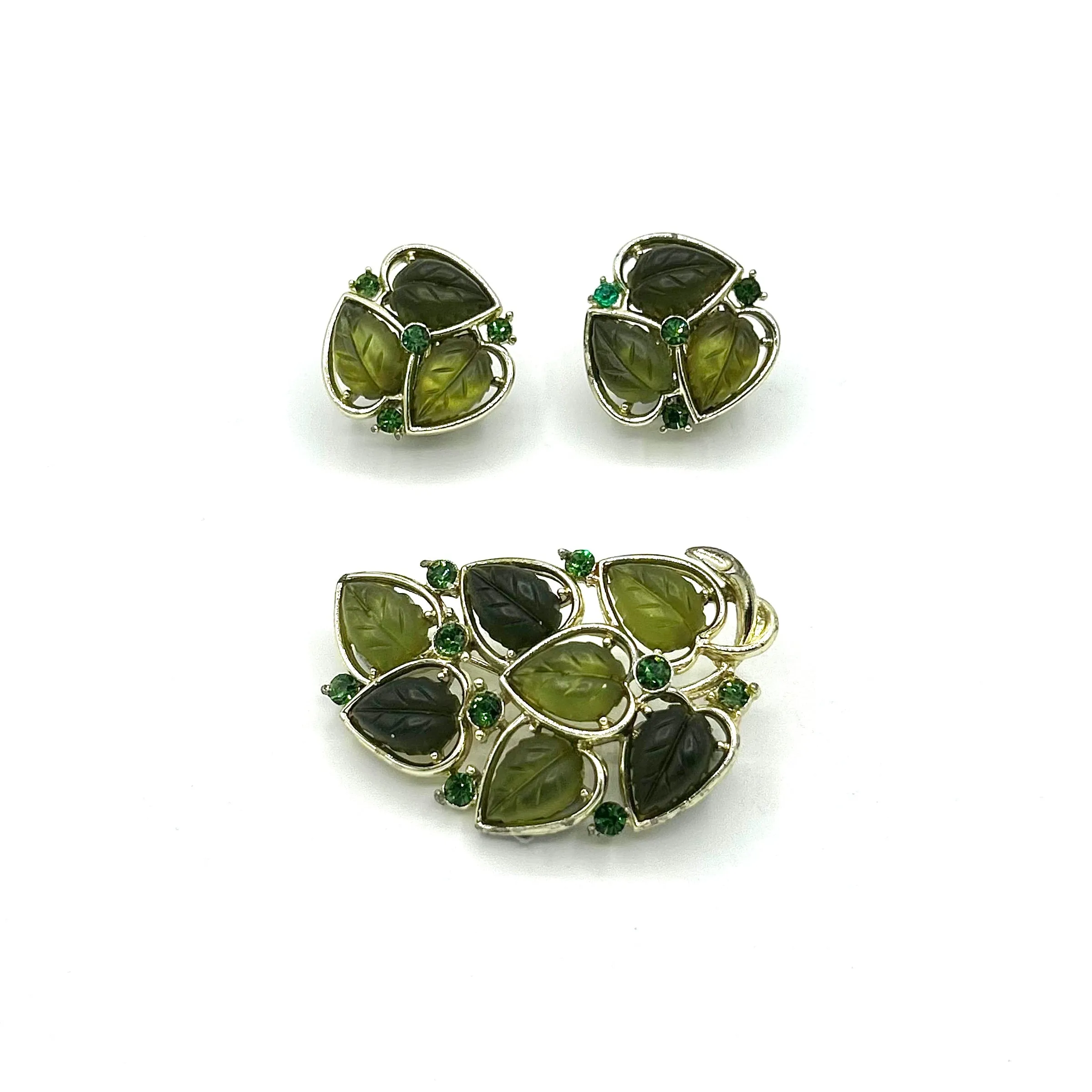 Vintage Lisner Green Leaf Full Parure