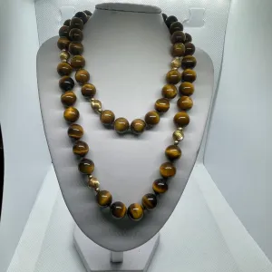 Vintage Tiger Eye Single 30 Strand Beaded Natural Gemstone Long Necklace