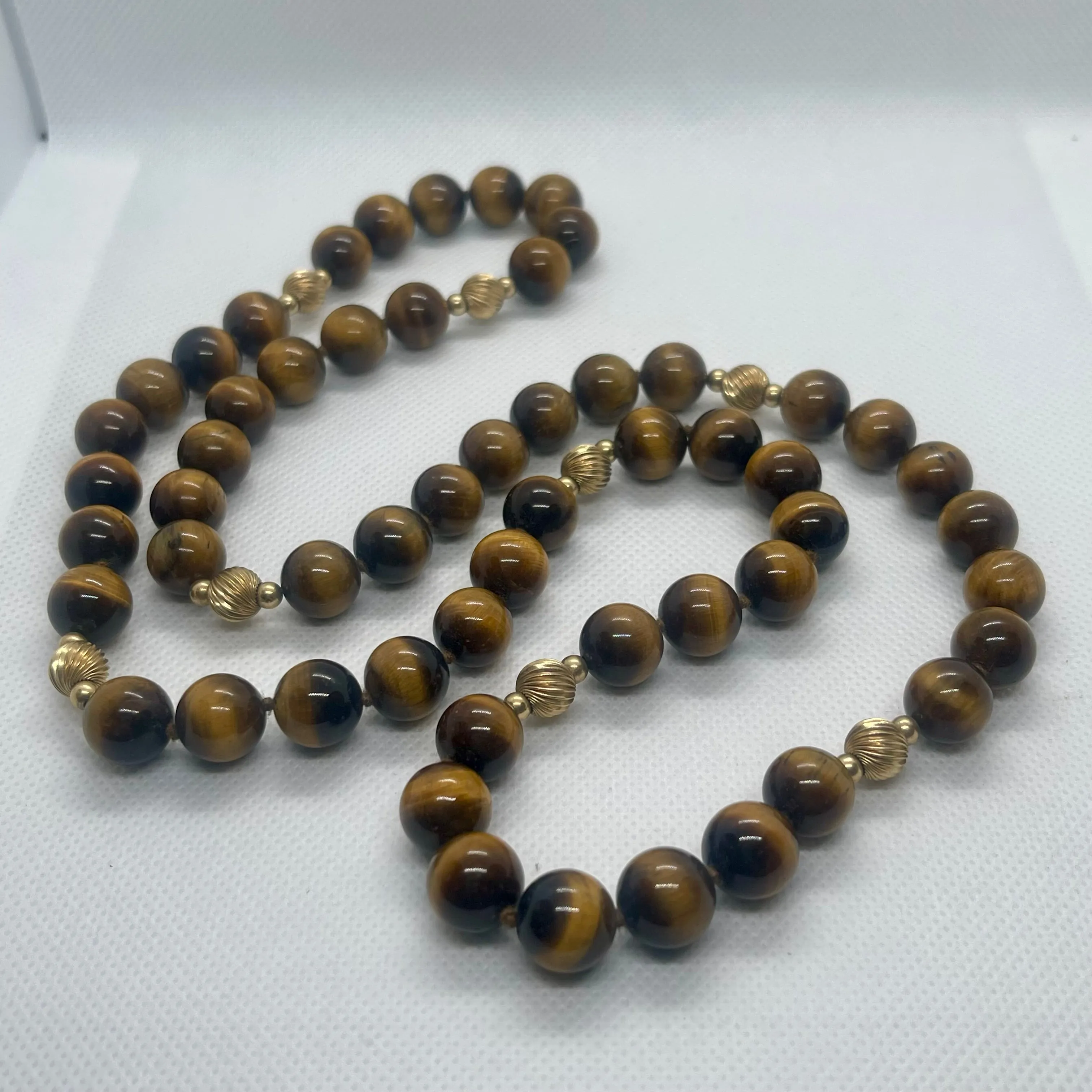 Vintage Tiger Eye Single 30 Strand Beaded Natural Gemstone Long Necklace