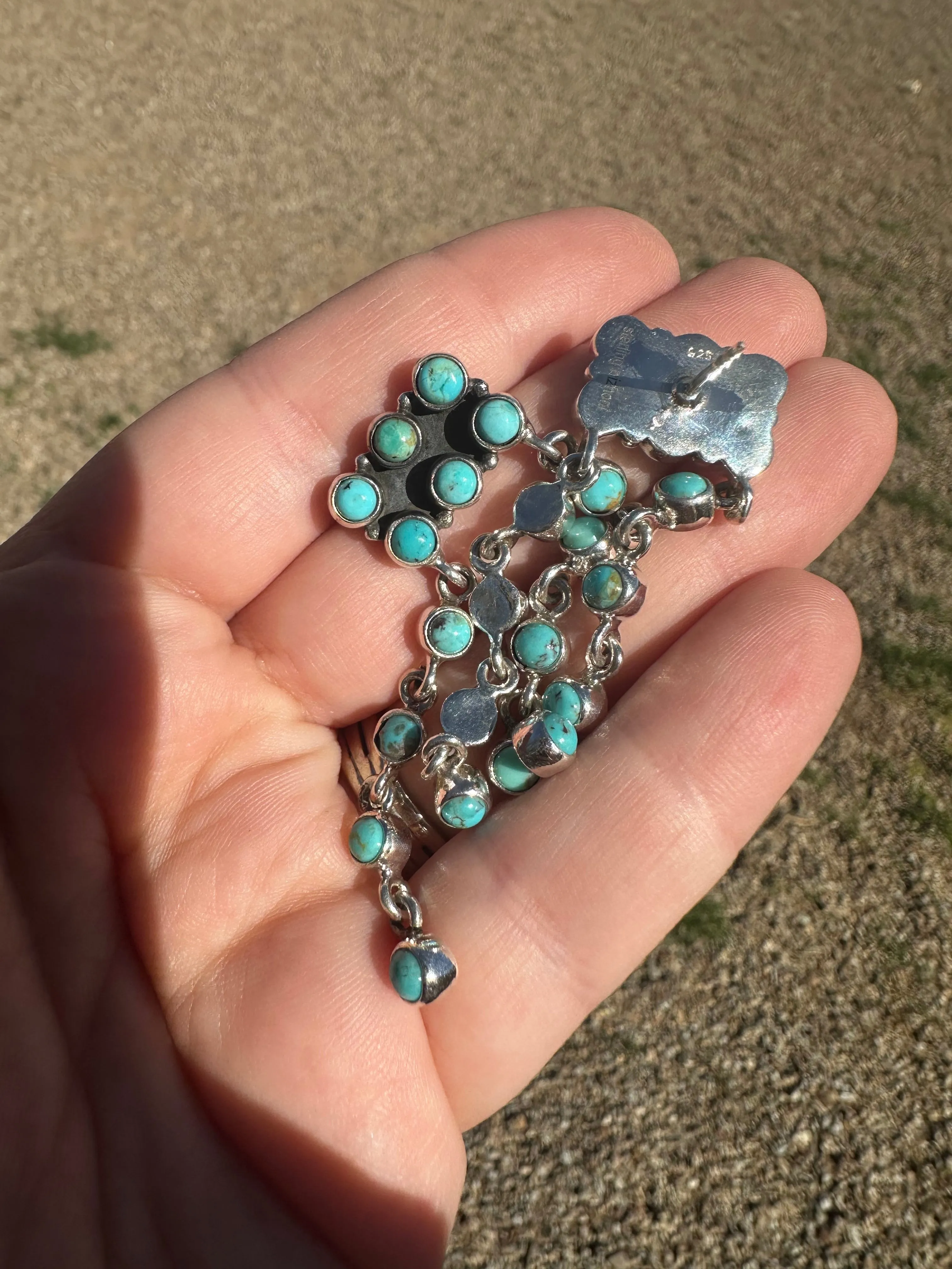 Waterfall Handmade Turquoise & Sterling Silver Dangle Earrings Signed Nizhoni
