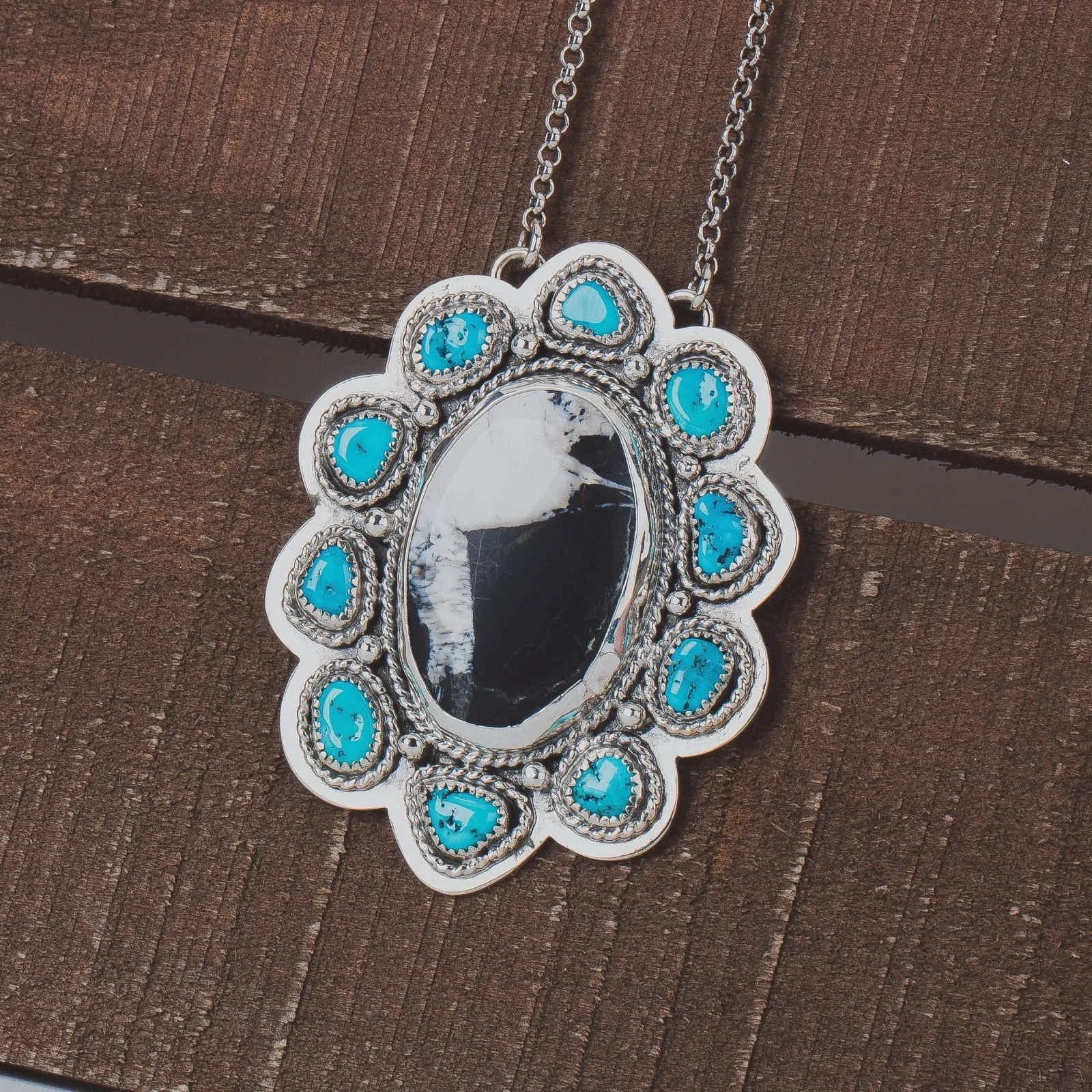 White Buffalo & Sleeping Beauty Turquoise Cluster Necklace