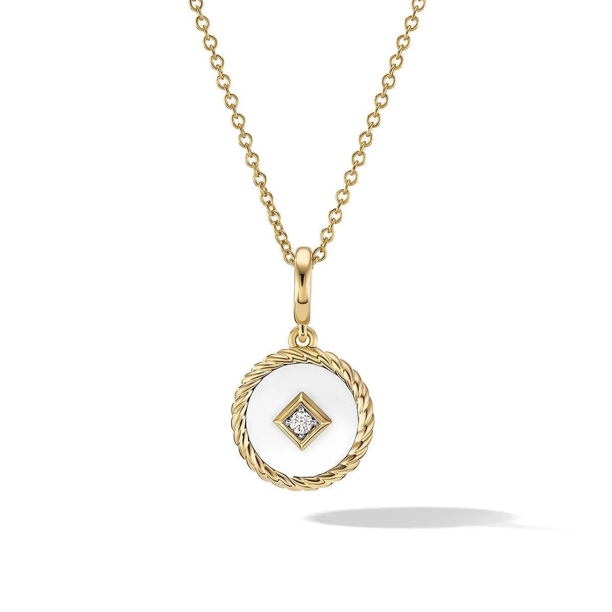 White Enamel Charm Necklace with 18K Yellow Gold and Diamond
