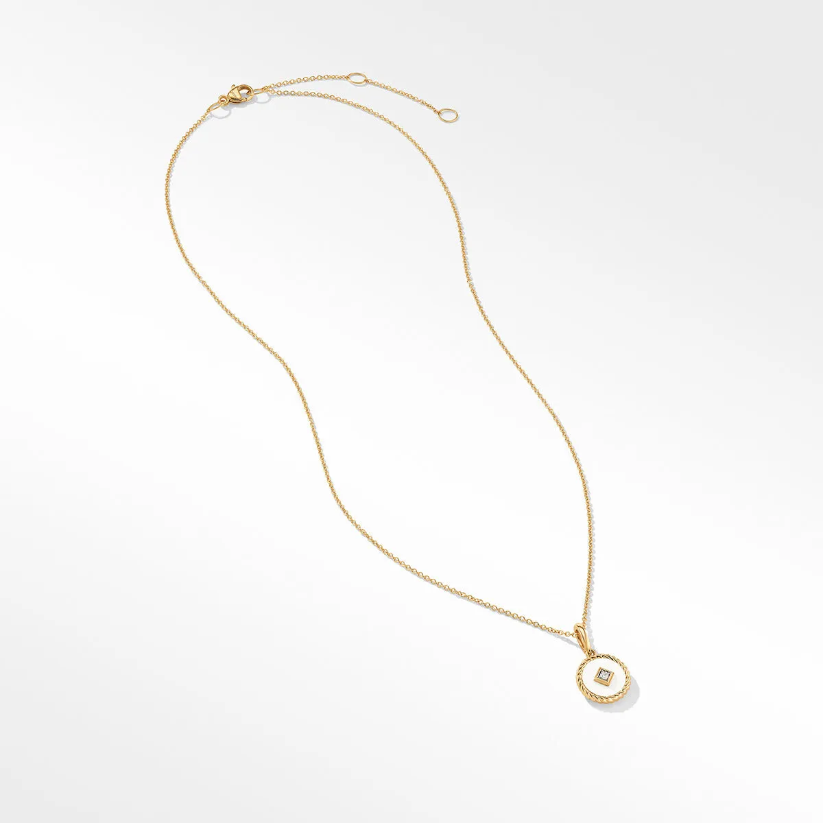 White Enamel Charm Necklace with 18K Yellow Gold and Diamond