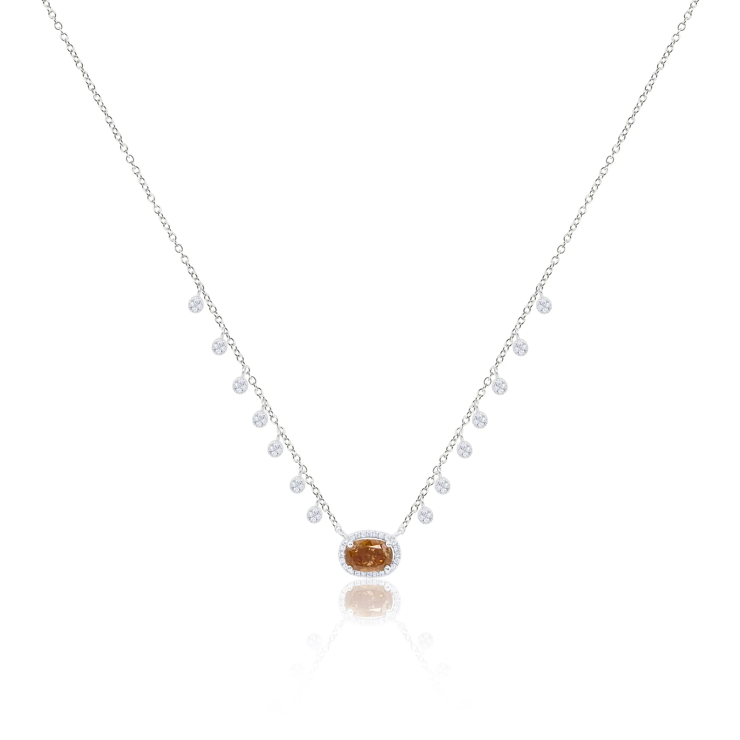 White Gold Brown Diamond and Bezel Necklace