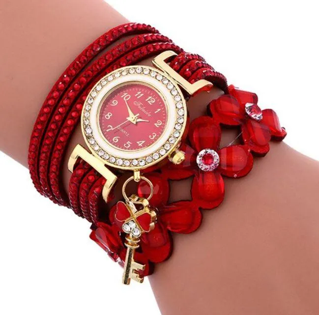Women Quartz Floral Multi-layer Bracelet Wrist Watches