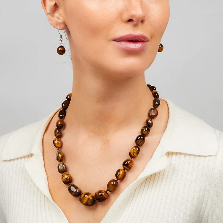 Women's Chunky, Statement Natural Tiger's Eye Gemstone Necklace