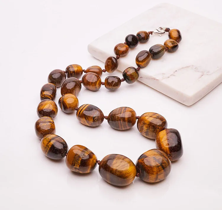 Women's Chunky, Statement Natural Tiger's Eye Gemstone Necklace