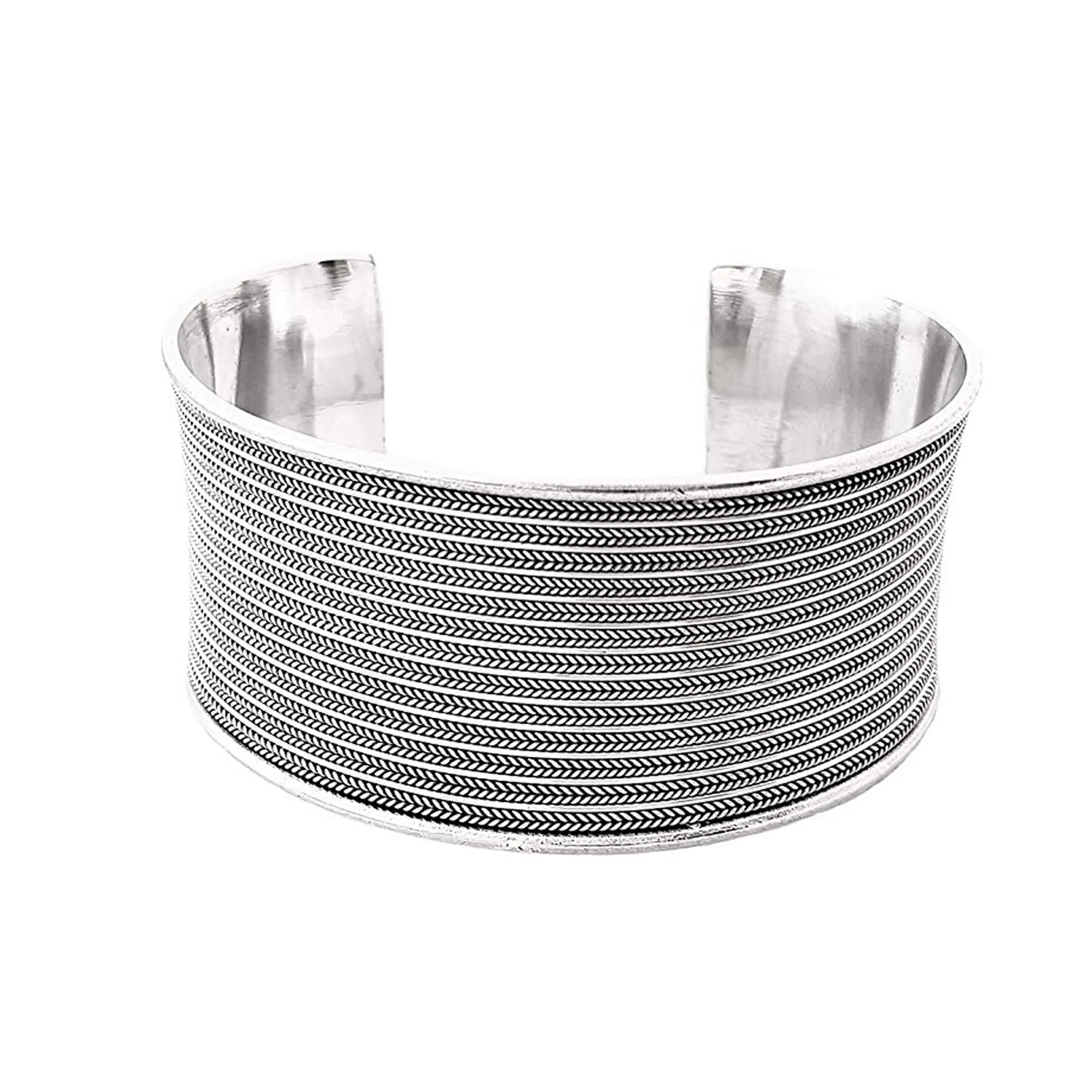 Women's Statement Wide Cuff Bangle  925 Sterling Silver Braided Details