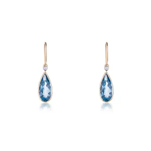 Zoya Blue Topaz Oval Large Drop with Diamonds, 14K Gold