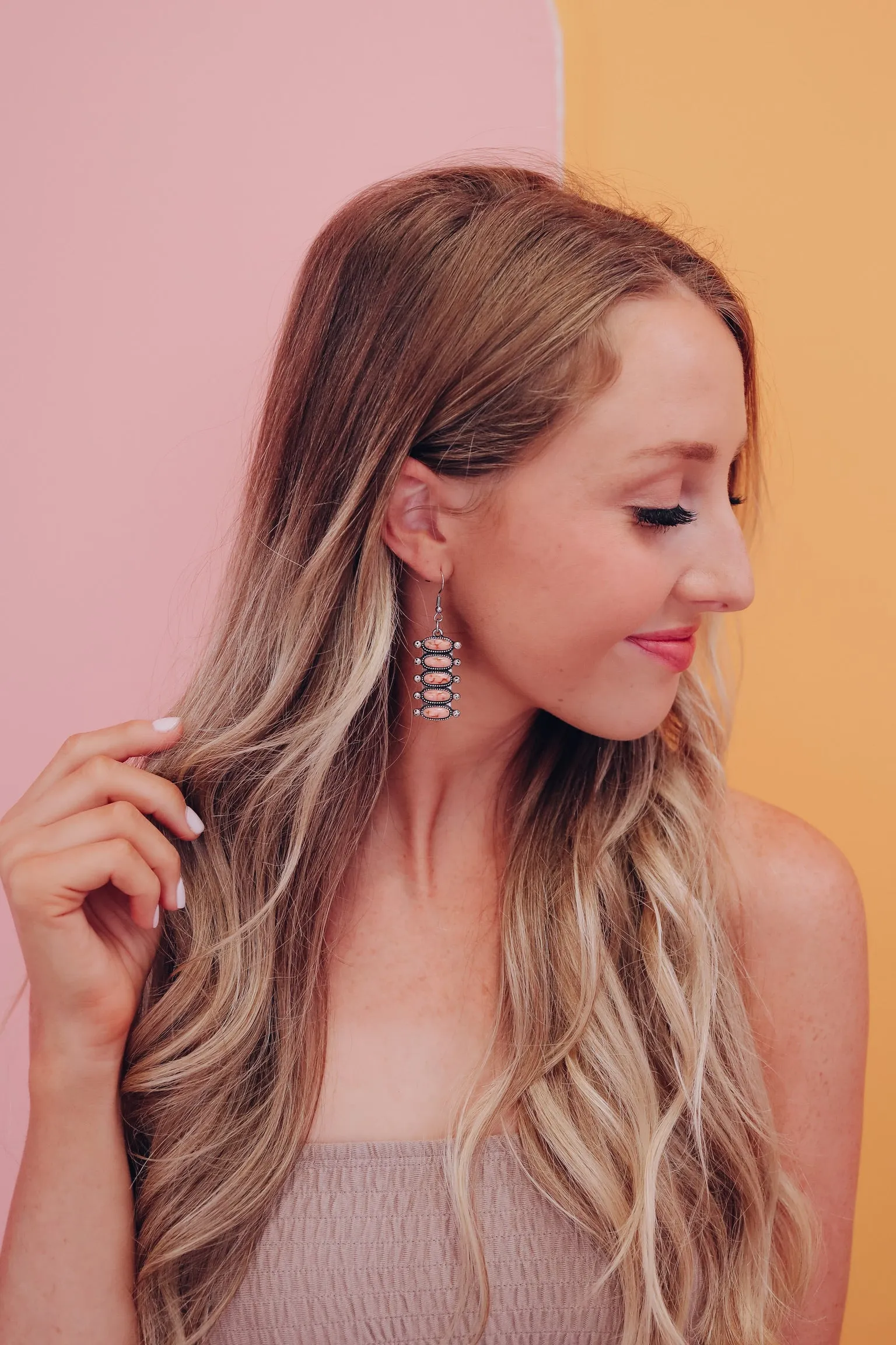 Zuni Tiered Stone Earrings - Coral